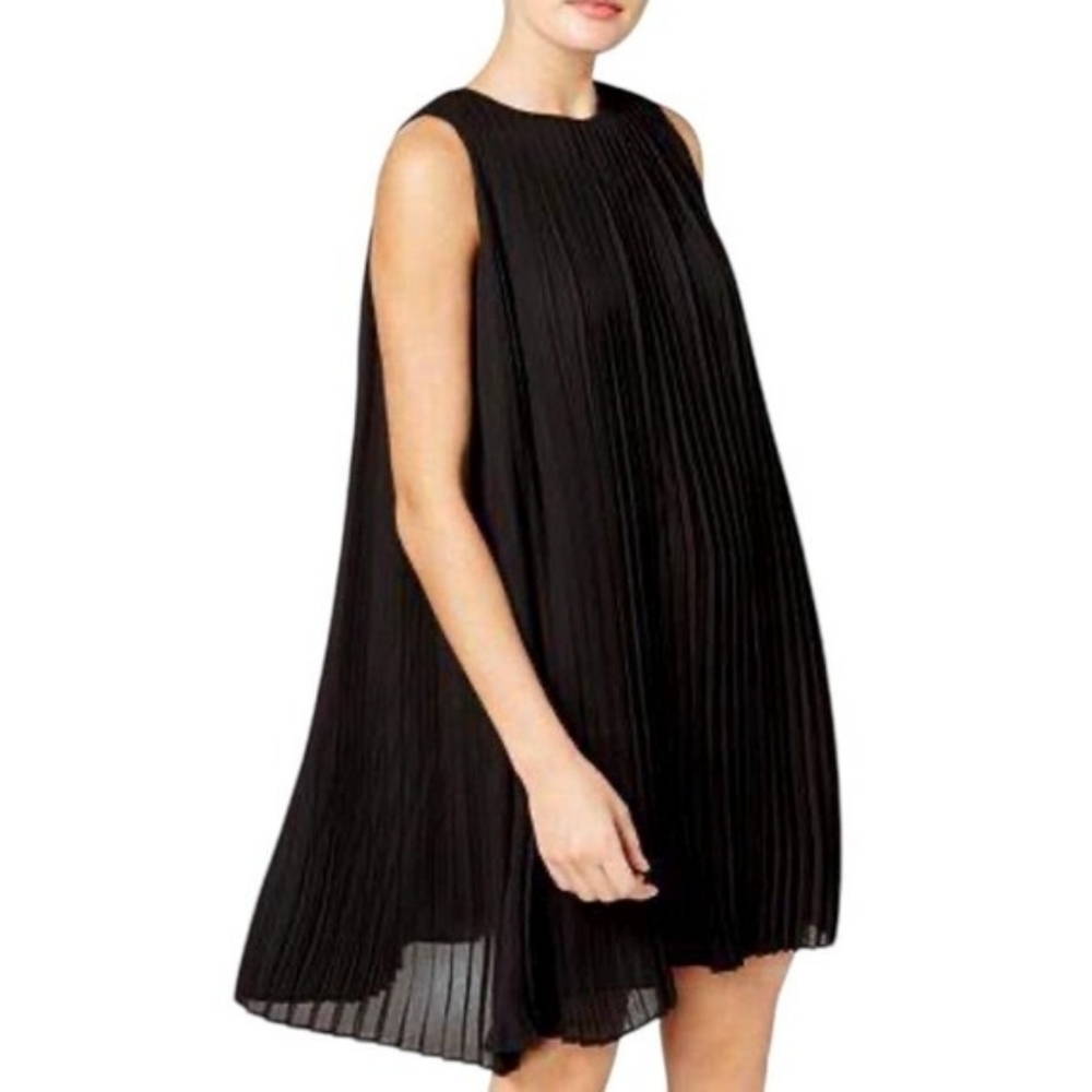 Eileen Fisher Accordian Pleated Sleeveless Shift Dress, Black, Size XS - Picture 3 of 12
